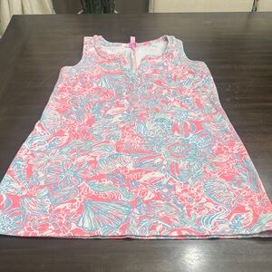 Lilly Pulitzer Coral Pink and Light Blue Floral Sleeveless Shift Dress